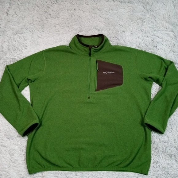 Columbia Mens Jacket Fleece Green XL Omni Wick‎ Pocket Logo Half Zip - Picture 1 of 12